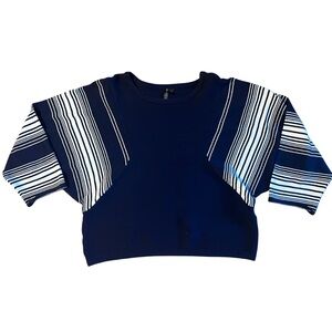 Allie & Rob Women's Navy Ribbed Dolman Sweater White Stripes Size Large Preowned